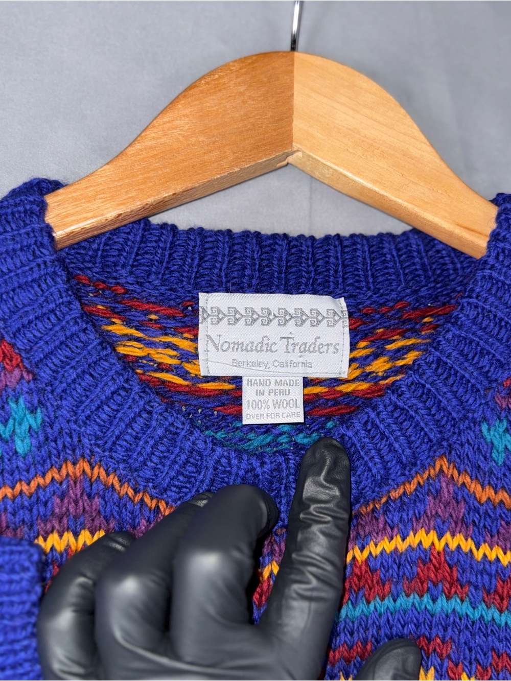 Vintage Nomadic Traders Sweater Womens See Measurements Blue Wool Fair Isle - Picture 4 of 9